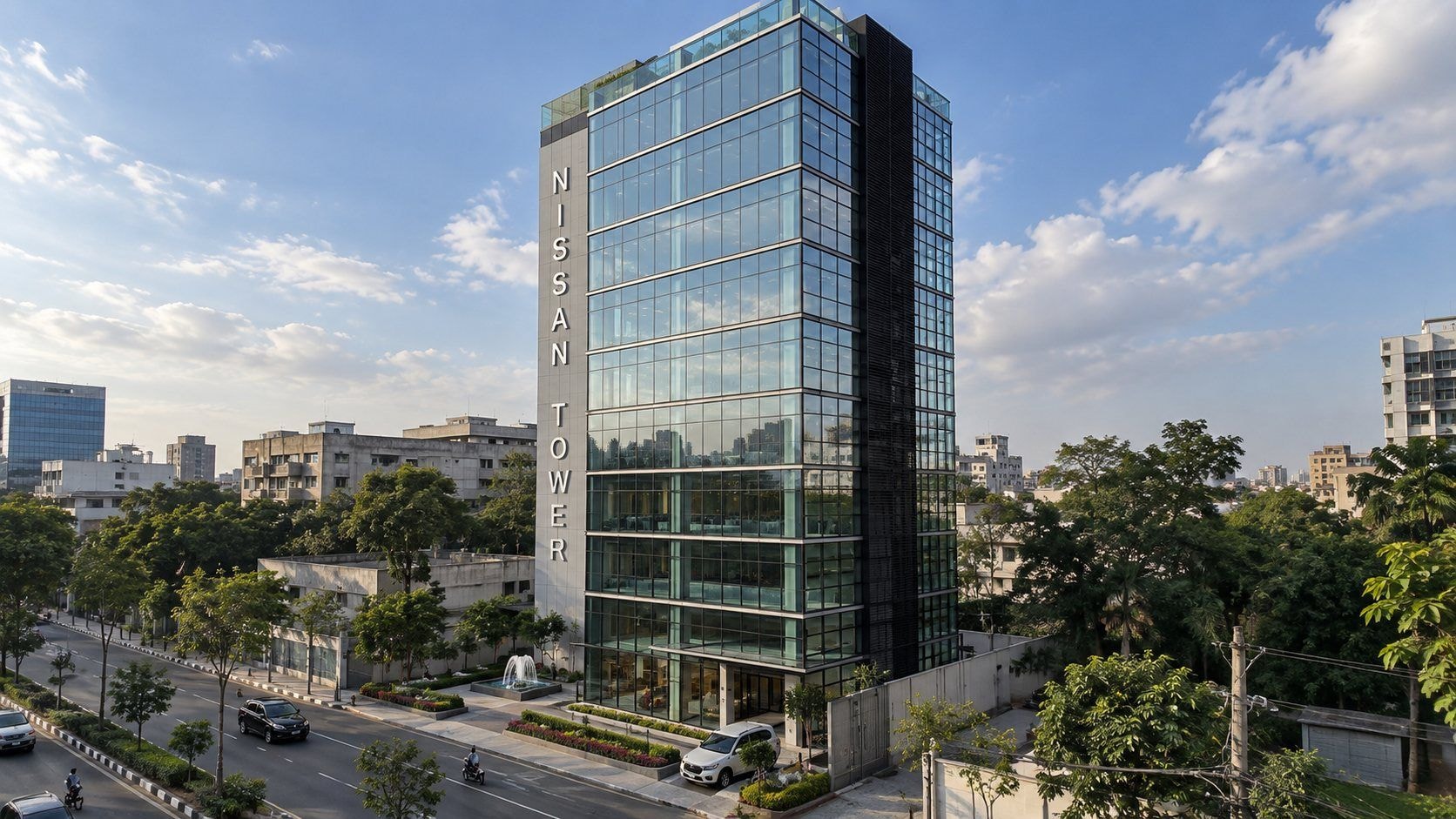 Nissan Tower, a glass corporate building in Savar